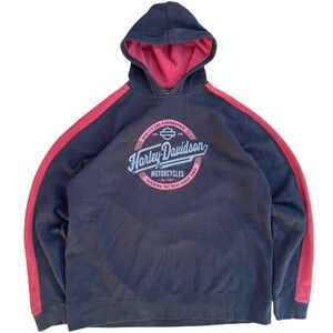 y2k Harley Davidson Hoodie Men's XL Black red Striped Sleeve Hooded Sweatshirt